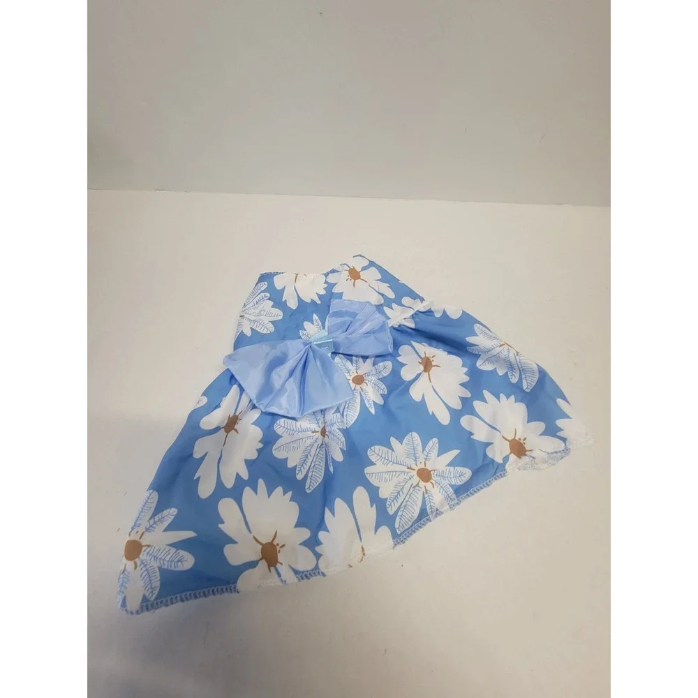 Blue Floral Daisy Pet Dress with Large Bow Snap Closure Small Dog Cat‎ Size S